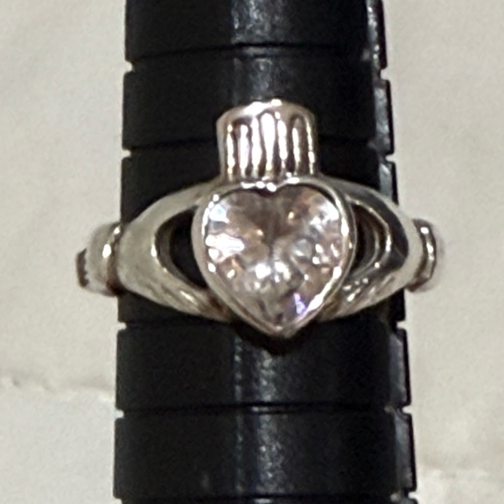 Silver Heart Vintage Claddagh Ring 925 sz 6